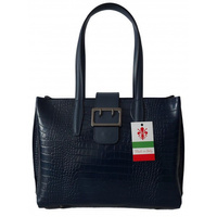 Duża włoska torba ,kuferek A4  skóra motyw krokodyla Vera Pelle , Granatowa  VP645BS