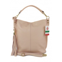 Worek na ramię Vera Pelle złote okucia pojemny a4 włoska torba Różowa W76RR