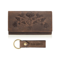 Zestaw prezentowy dla kobiet ZUP-95-BR portfel damski skórzany T-05-BR breloczek vintage T-87-HBR