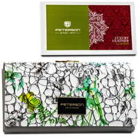 Wielokolorowy, poziomy portfel damski ze skóry naturalnej w kwiatowy wzór - Peterson