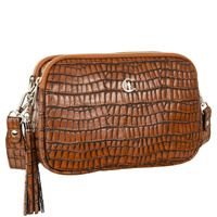 Listonoszka skórzana Canaletto z krokodylim wzorem - koniakowa elegancja