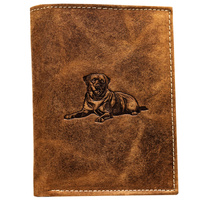 Skórzany portfel męski w kolorze brązowym bez zapięcia z tłoczeniem w kształcie psa