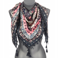 Duża ludowa chusta frędzle MODNA Folk wzór Apaszka