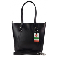 Klasyczna Włoska torebka skórzana na ramię mieści A4 ,Vera Pelle , Czarna MVN14N