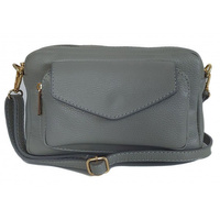 Urocza Włoska skórzana listonoszka Vera Pelle , pojemna złote okucia Szara MCZ45GR