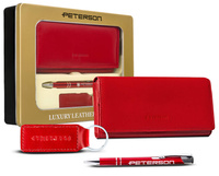 Zestaw prezentowy: skórzany portfel damski, brelok i długopis - Peterson