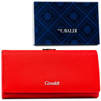 Portfel damski ze skóry ekologicznej w czerwonym kolorze zamykany na zatrzask i bigiel - 4U Cavaldi