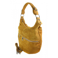 Klasyczny worek na ramię ,zamki suwaki XL A4 Shopper bag zamsz naturalny camel W345C