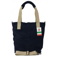 Miękki zamszowy worek na ramię ,pojemny Włoski shopper Vera Pelle ,Granatowy W234BS