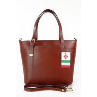 Włoska skórzana torebka na ramię Vera Pelle ,złote okucia,format A4, Brązowa GL55M