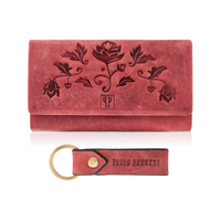 Zestaw prezentowy dla kobiet  ZUP-95-RD portfel damski skórzany T-05-RD breloczek vintage T-87-HRD