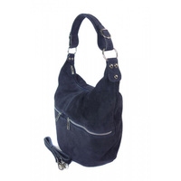 Klasyczny worek na ramię ,zamki suwaki XL A4  Shopper bag zamsz naturalny  granatowy W345BS
