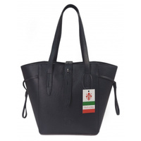 Pakowna włoska torebka skórzana na ramię mieści A4 ,Vera Pelle , Granatowa BKL25BS