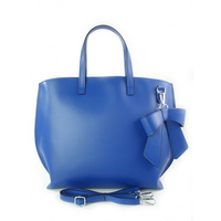 Włoska torba A4 Shopper Bag Vera Pelle Niebieska SB689BLU