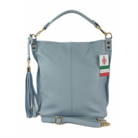 Worek na ramię Vera Pelle złote okucia pojemny a4 włoska torba Blue W76BB