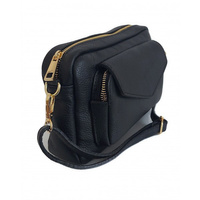 Urocza Włoska skórzana listonoszka Vera Pelle , pojemna złote okucia Czarna MCZ45N