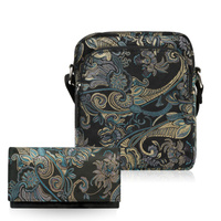 Portfel skórzany i listonoszka damska Paolo Peruzzi - czarny zamsz