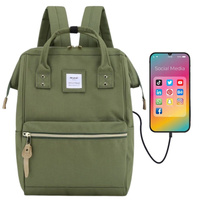 Modny zielony plecak podróżny z portem USB - Himawari