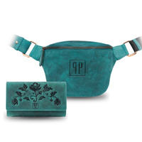 Portfel damski skórzany vintage z saszetką T-05-GR T-97-HGR zielony