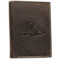 Portfel męski ze skóry naturalnej w brązowym kolorze z tłoczeniem w kształcie psa