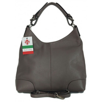 Torba worek skórzana Vera Pelle, szara, Made in Italy, pojemna