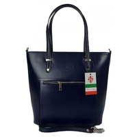 Włoska skórzana klasyczna torebka na ramię Vera Pelle ,format A4, Granatowa VBZ66BS