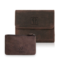 Zestaw skórzany portfel i etui na klucze w stylu vintage - brązowy