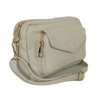 Urocza Włoska skórzana listonoszka Vera Pelle , pojemna złote okucia Jasny Beż MCZ45T