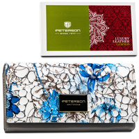 Portfel damski ze skóry naturalnej w kwiatowy wzór wyposażony w system RFID - Peterson