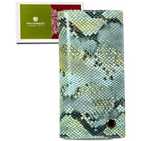 Skórzany, pionowy portfel damski na magnes z fakturą imitującą skórę węża - Peterson