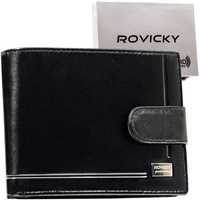 Portfel męski ze skóry naturalnej w czarnym kolorze zamykany zatrzaskiem - Rovicky