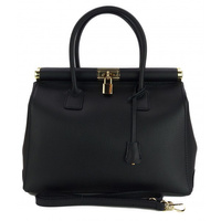 Duży kufer- torba kłódka A4 Włoska Vera Pelle , Czarna AL35N